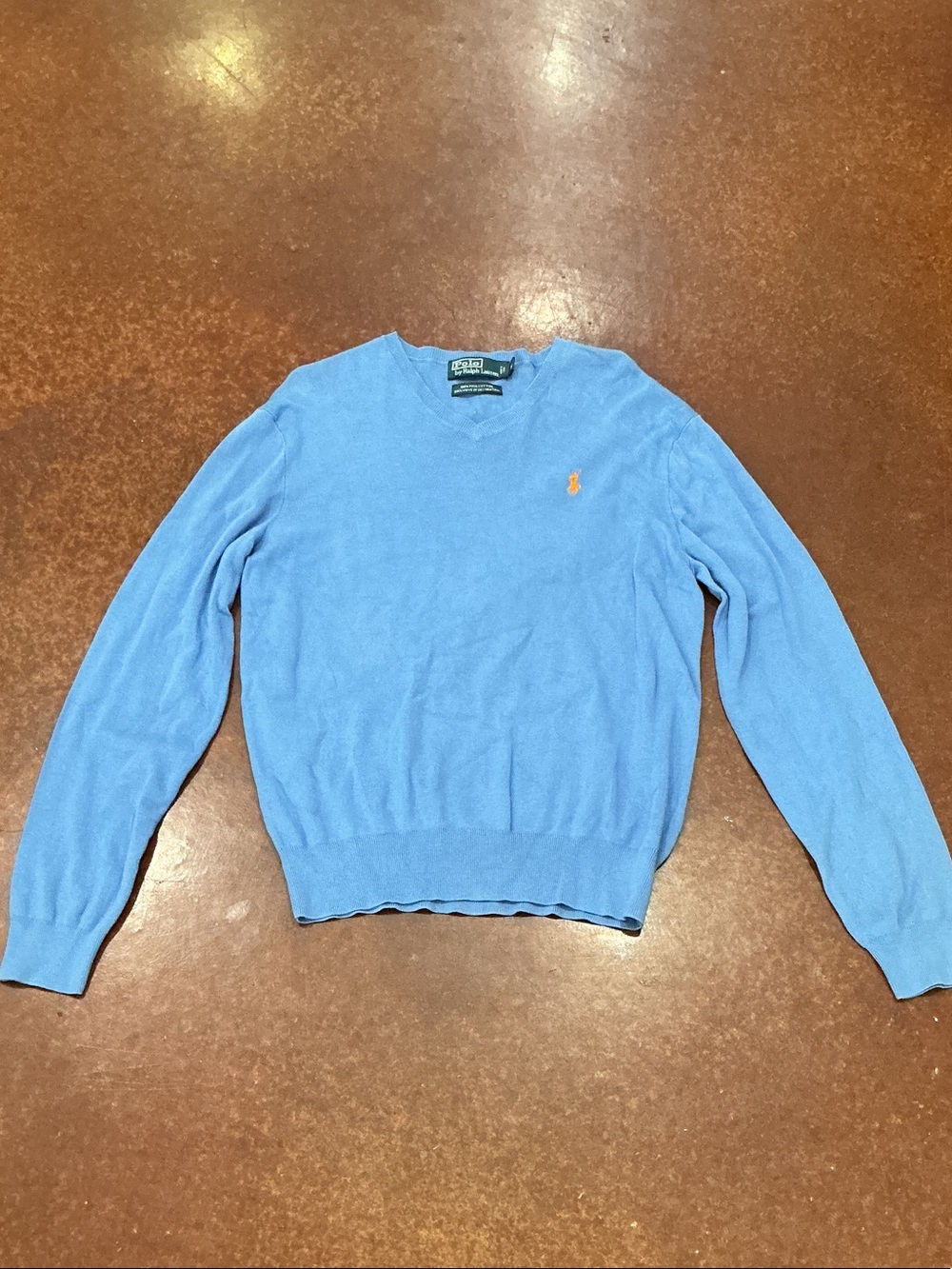 Polo by Ralph Lauren Light Blue V-Neck Sweater with Orange Pony